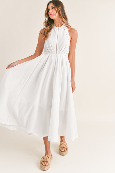 White Open Back Midi Dress